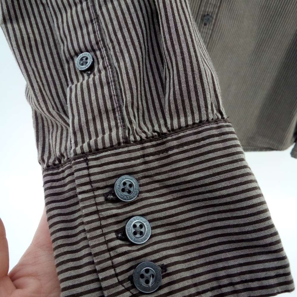 Calvin Klein Jeans Button Up Brown Black Stripe Shirt Small - Picture 7 of 7